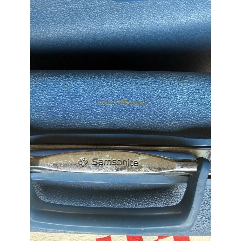 Vintage Samsonite Blue Hard Shell Suitcase Set 2 Piece Luggage Mid Century Retro